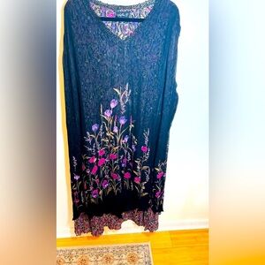 Lola P Flowy Black & Floral 2 layer‎ Sleeveless Dress Size 2X